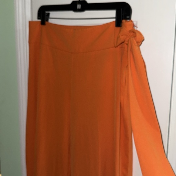 NY&CO 7th Avenue Orange High Waist Wide Leg Trousers w/ Stylish Side Tie Size M - Picture 8 of 11